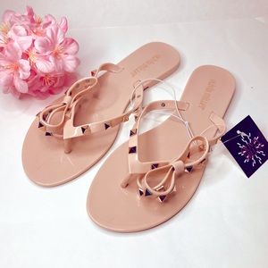 Studded PVC Blush Jelly Slide Thong w/ Bow